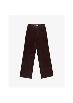 Womens Ro&Zo Wide-Leg High-Rise Suede Trousers
