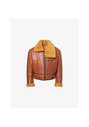 Mens Acne Studios Contrast-Collar Leather Shearling Biker Jacket
