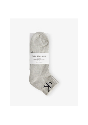 Mens Calvin Klein Monogram Stretch-Cotton Quarter Socks Pack Of Two