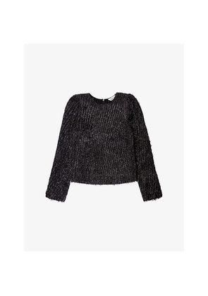 Womens Ro&Zo Tinsel-Texture Round-Neck Woven Top