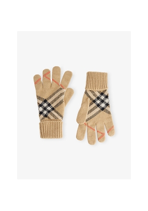 Womens Burberry Check-Print Cashmere-Blend Gloves