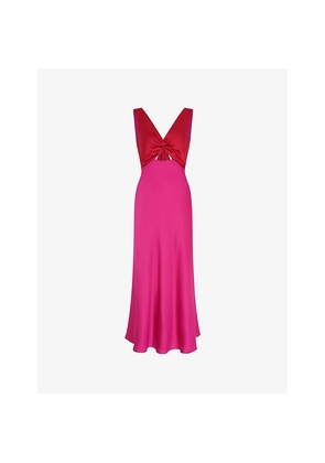 Womens Omnes Maggy V-Neck Satin Midi Dress