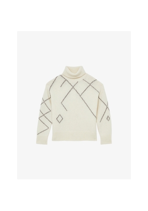 Womens Reiss Cookie Roll-Neck Wool-Blend Argyle Jumper