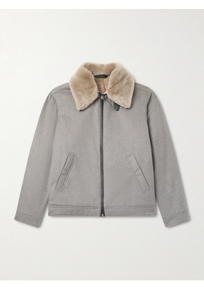 Brioni - Leather and Shearling-Trimmed Cashmere Bomber Jacket - Men - Neutrals - XS
