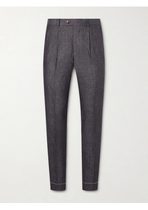 Brunello Cucinelli - Slim-Fit Pleated Linen Suit Trousers - Men - Gray - IT 46