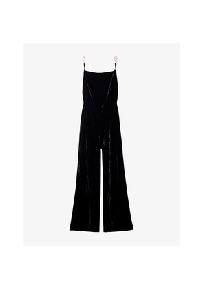 Womens Sandro Jewel-Strap Square-Neck Velvet Jumpsuit
