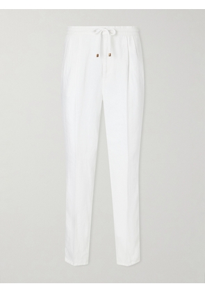 Brunello Cucinelli - Tapered Pleated Linen-Twill Drawstring Trousers - Men - White - IT 44