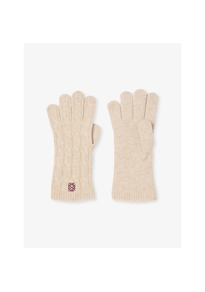 Womens Sandro Logo-Embroidered Cable-Knit Wool and Cashmere-Blend Gloves