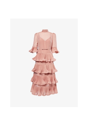 Womens Zimmermann Ruffle Quarter-Sleeve Woven Midi Dress