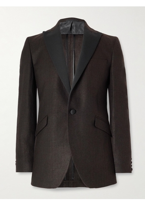 Favourbrook - Randwick Slim-Fit Faille-Trimmed Herringbone Linen and Silk-Blend Tuxedo Jacket - Men - Brown - UK/US 36