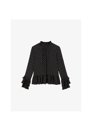 Womens Ro&Zo Collared Frill-Sleeve Woven Blouse