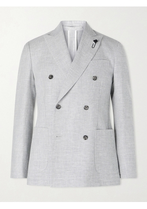 Lardini - Roma Slim-Fit Embellished Double-Breasted Wool and Linen-Blend Blazer - Men - Green - IT 46