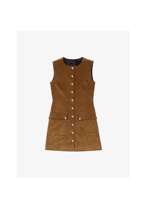 Womens Maje Button-Through Sleeveless Corduroy Mini Dress