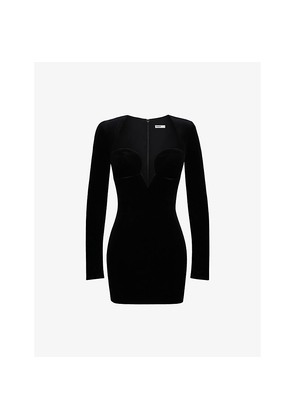Womens House of CB Sierra Long-Sleeve Velvet-Jersey Mini Dress