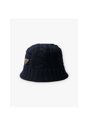 Womens Prada Logo-Plaque Wool Bucket Hat