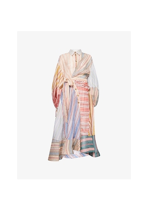 Womens Zimmermann Striped Wrap Linen-And-Silk Midi Dress