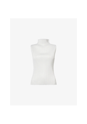 Womens Pleats Please Issey Miyake Basics High-Neck Plisse Knitted Top
