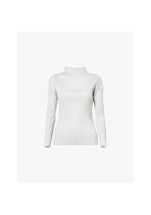 Womens Pleats Please Issey Miyake Basics High-Neck Plisse Knitted Top