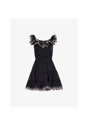 Womens Zimmermann Embroidered Frilled Woven Mini Dress