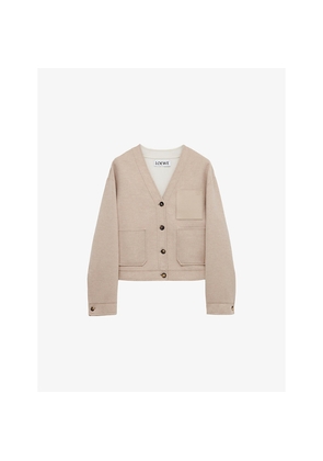 Womens Loewe V-Neck Patch-Pocket  Wool-Cashmere Blend Cardigan