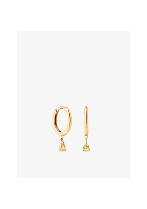 Astrid & Miyu Pear 14ct Yellow-Gold and Lab-Grown Yellow-Sapphire Drop Huggies