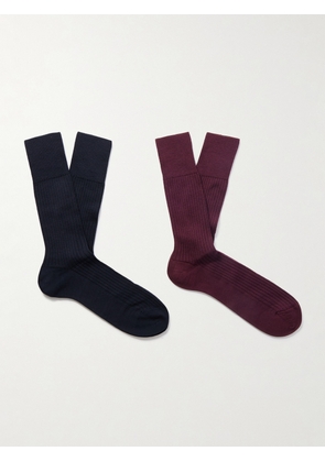 Falke - N7 Finest Two-Pack Ribbed Virgin Wool-Blend Socks - Men - Blue - EU 39-40