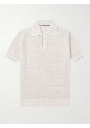 Brunello Cucinelli - Ribbed Linen and Cotton-Blend Polo Shirt - Men - Neutrals - IT 48