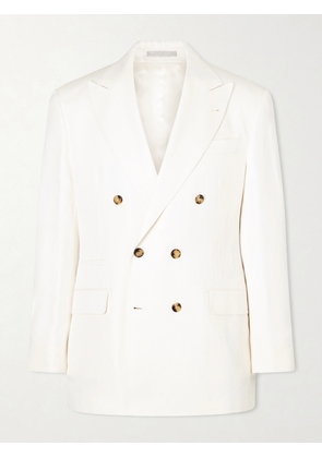 Brunello Cucinelli - Double-Breasted Silk and Linen-Blend Blazer - Men - White - IT 46