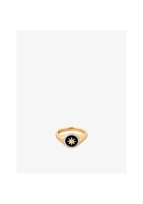 Womens Astrid & Miyu Star 18ct Yellow Gold Plated, Cubic Zirconia and Agate Signet Ring