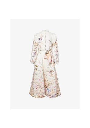 Womens Zimmermann Rebellion Floral Linen Midi Dress