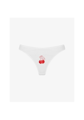 Womens Agent Provocateur Perri Cherry-Embroidered Sheer-Tulle Thong