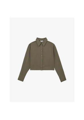 Womens Reiss Samson Cropped Cotton and Wool-Blend Shirt