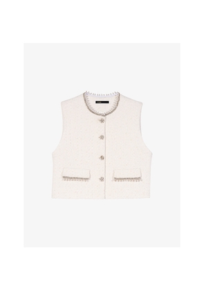 Womens Maje Sleeveless Bead-Embellished Tweed Jacket