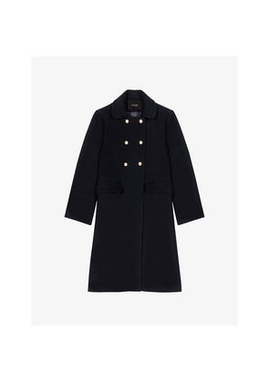Womens Maje Long Double-Breasted Wool-Blend Coat