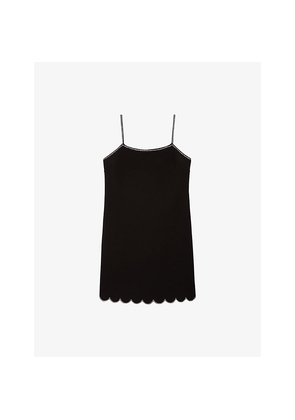 Womens The Kooples Scalloped Jewel-Embellished Woven Mini Dress