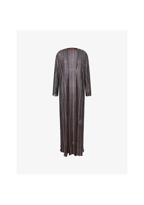 Womens Missoni Herringbone-Stripe Metallic-Knit Long Cardigan