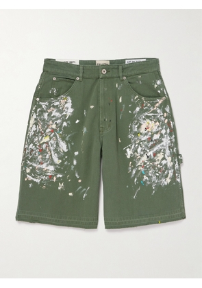 Gallery Dept. - Wide-Leg Paint-Splattered Cotton-Twill Shorts - Men - Green - UK/US 30
