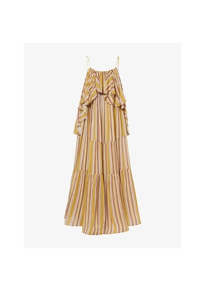 Womens Zimmermann Rebellion Bohemian Shoulder-Straps Woven Midi Dress