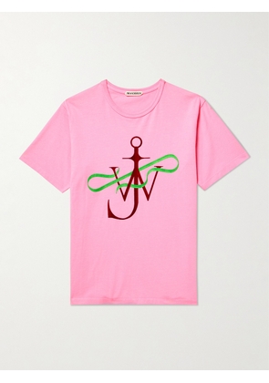 JW Anderson - Ribbon Anchor Logo-Embroidered Cotton-Jersey T-Shirt - Men - Pink - XS