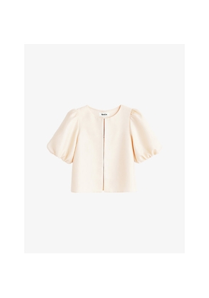 Womens Ro&Zo Round-Neck Puff-Sleeve Shell Top