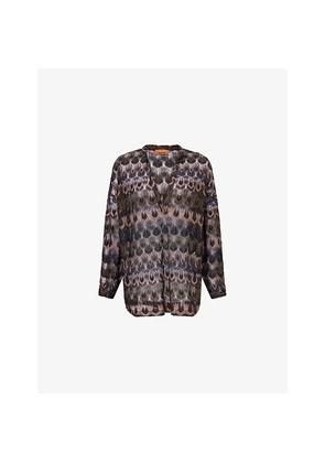 Womens Missoni Chevron-Print V-Neck Metallic-Knit Blouse