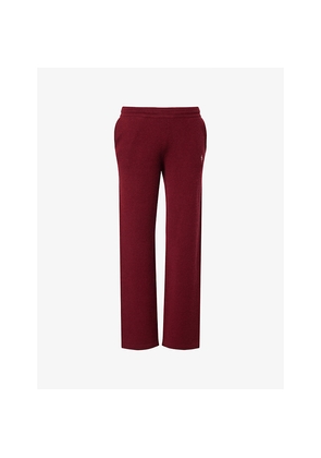 Womens Sporty & Rich Wide-Leg Embroidered-Logo Cashmere-And-Wool Jogging Bottoms
