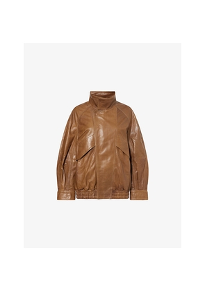 Womens Nour Hammour Ariste Funnel-Neck Leather Jacket