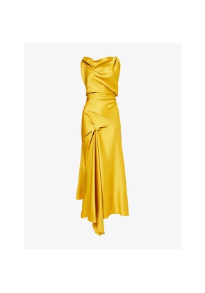 Womens Victoria Beckham Posy Twisted-Shoulder Satin Midi Dress