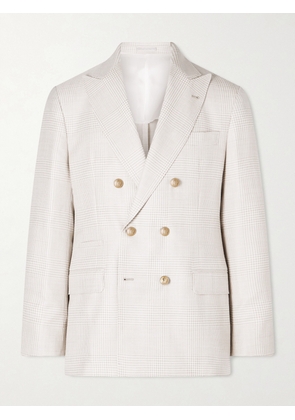 Brunello Cucinelli - Double-Breasted Prince of Wales Checked Wool-Blend Blazer - Men - Neutrals - IT 46