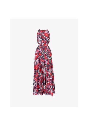 Womens Givenchy Floral-Print Cut-Out Woven Midi Dress