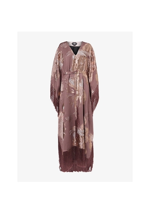 Womens Taller Marmo Dawn Royal Fringed Woven Kaftan