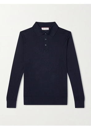 Brunello Cucinelli - Silk and Cotton-Blend Polo Shirt - Men - Blue - IT 48