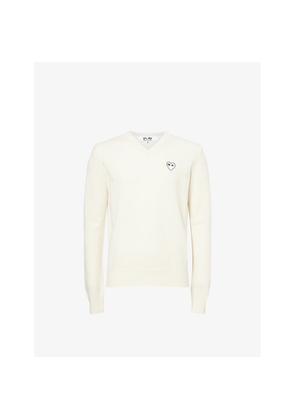 Mens Comme Des Garcons Play Heart-Embroidered Knitted Wool Jumper