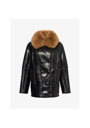 Womens Stand Studio Kiti Faux-Fur-Collar Faux-Leather Coat